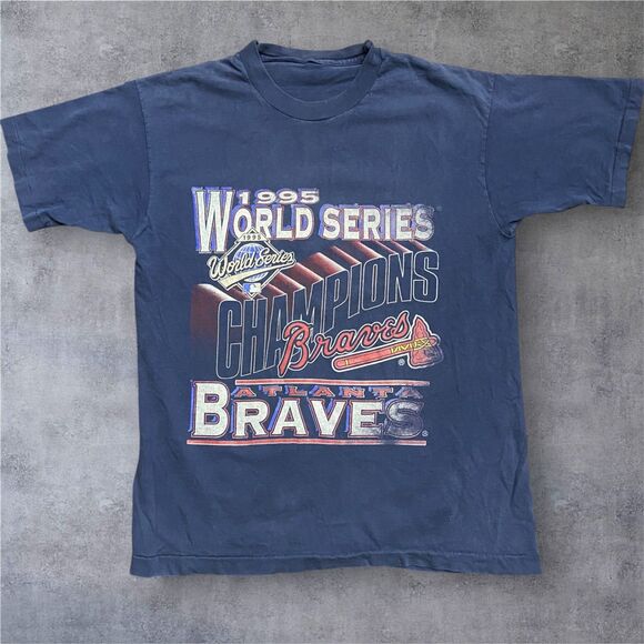 MLB Atlanta Braves 1995 Vintage Single Stitch World Series Tee Navy Mens Size M - Picture 1 of 7